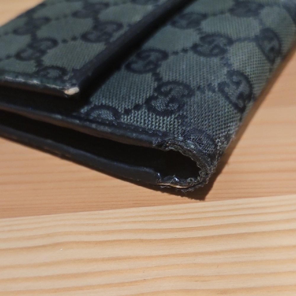 Gucci GG Monogram Black Canvas Leather Trifold Long Continental Wallet Vintage - Picture 10 of 15